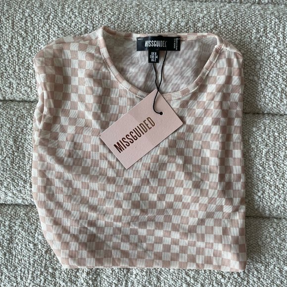 Missguided Checkered Sheer Long Sleeve Top (BNWT) - Picture 2 of 2